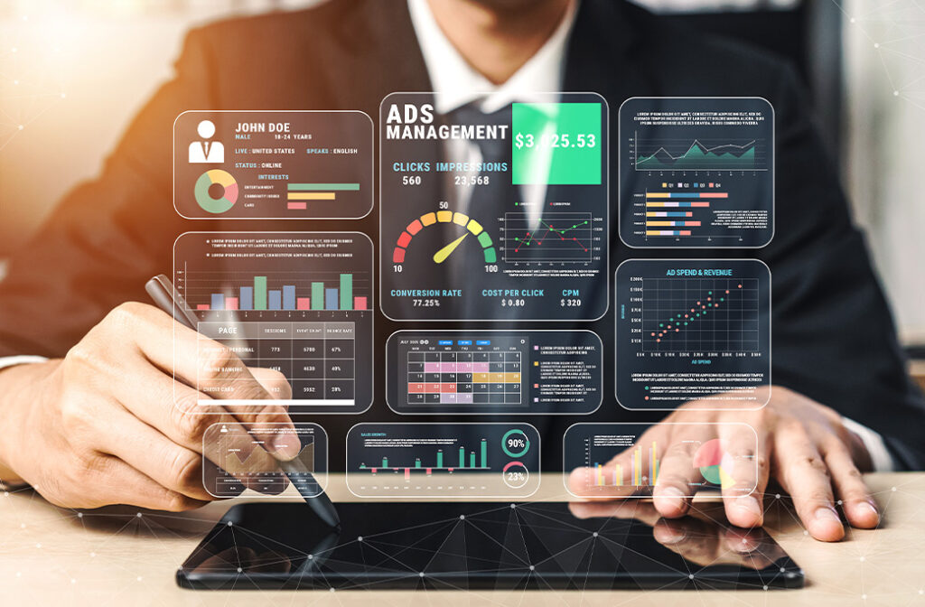 Business owner reviewing a digital advertising budget
